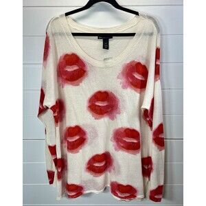 Lane Bryant Lips Novelty Sweater Knit Linen Blend Whimsigoth Whimsical Sz 14/16